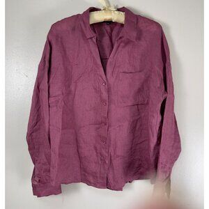 Caroll Paris Shirt Womens Medium Red Long Sleeve Button Down Blouse Lightweight
